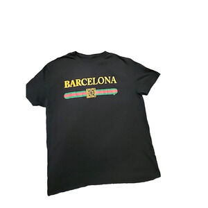 Men Barcelona Reason Crew Neck‎ Tee T-shirt Short Sleeve Black Pre-owned size M